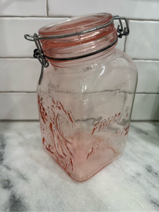 Italian Other - Pink Glass Italian Jar, Bale Wire Slanted Clamp Lid Jar